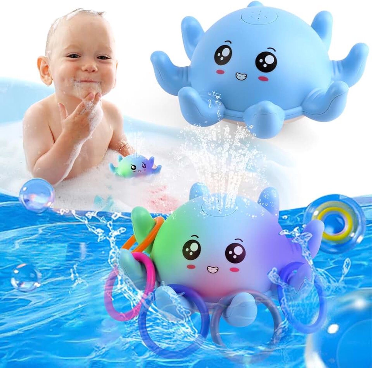 Badspeelgoed baby, octopus spray waterspeelgoed baby badspeelgoed met licht, octopus bad speelgoed, baby badspeelgoed baby cadeau badspeelgoed 2 3 4 jaar