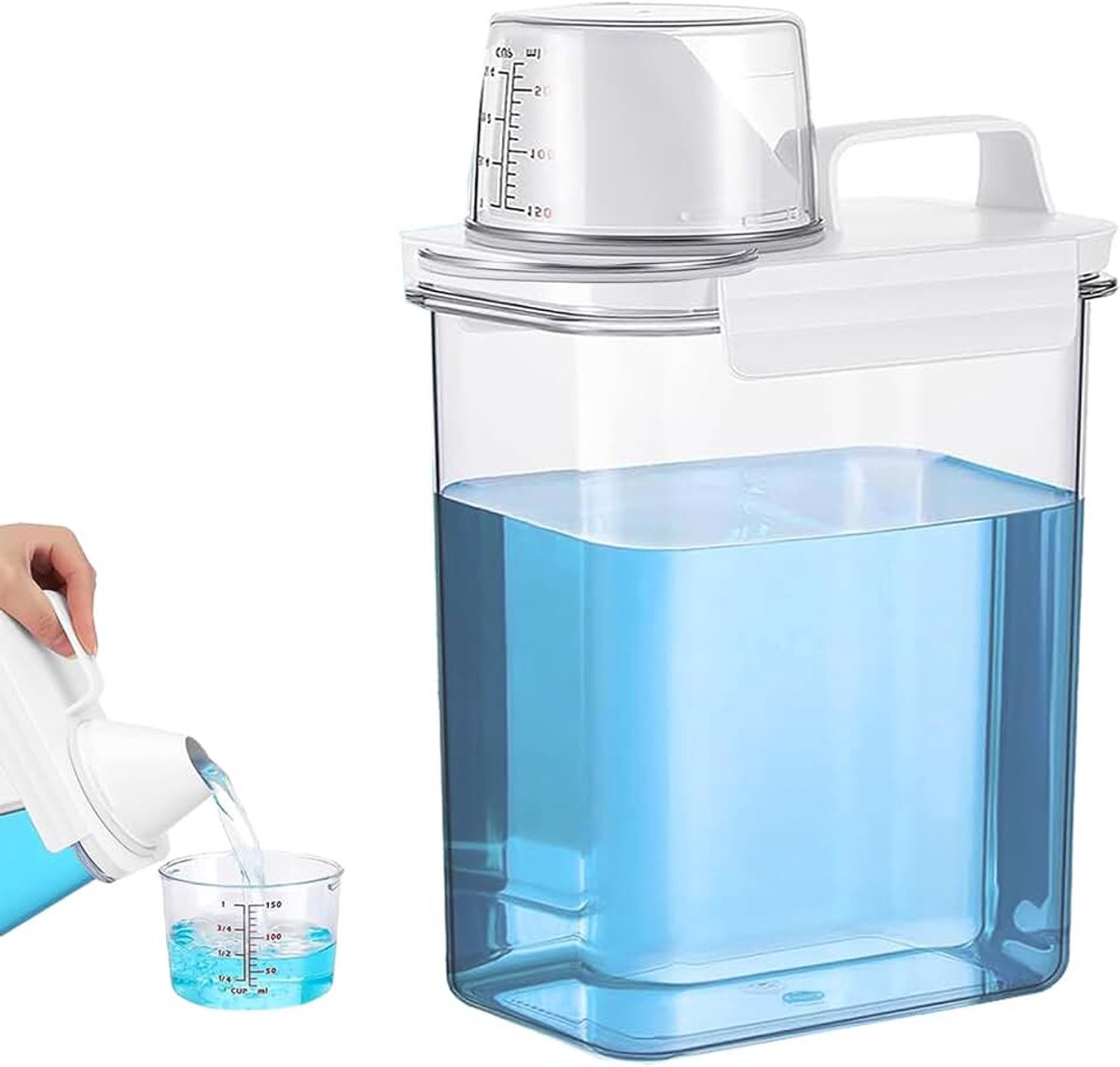 1800ml Wasmiddeldispenser met Maatbeker, Luchtdicht Wasmiddelopslag, Multifunctionele Wasmiddeldoos Organizer voor Wasmiddel, Graan, Meel, Kattenvoer, Koffie, Pasta, Muesli