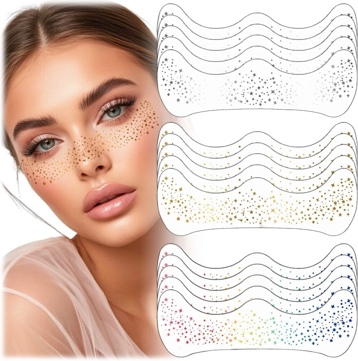 15 stuks Glitter Gezichtstatoeages, Gouden Glitter Sproeten, Waterdichte Glitter Sproeten Gezichtstatoeage, Vrouwen Tijdelijke Sproeten