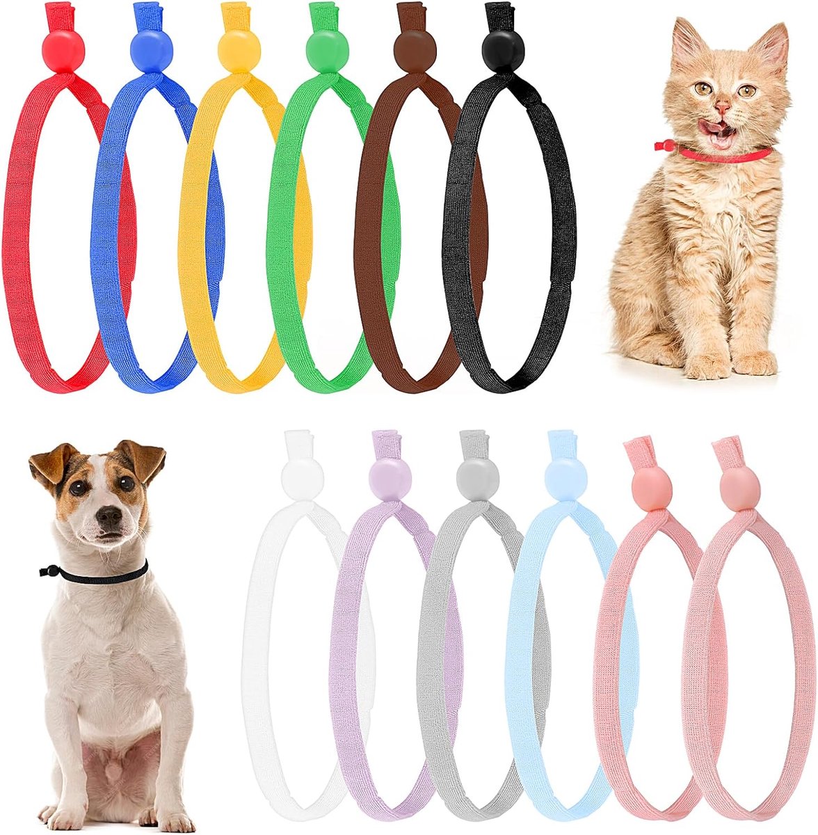 60 stuks Kitten halsbanden, 12 kleuren Verstelbare puppy ID halsbanden Zacht puppyhalsband 10,5 cm bandlengte met verstelbare gesp voor pasgeboren puppies, katten, huisdieren
