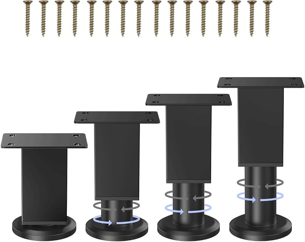 Meubelpoten, zwart, vierkant, verstelbaar, 8-12 cm