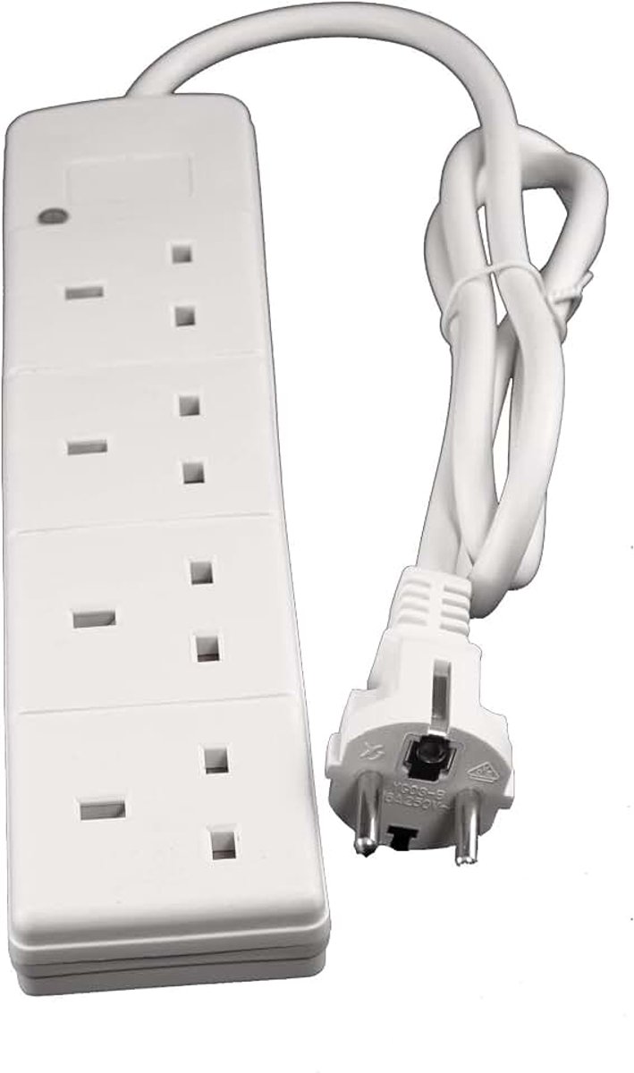 Schuko Type E/F Reisadapter Power 1 meter verlengkabel 4 × UK-bussen Frankrijk Spanje Duitsland België Italië enz.