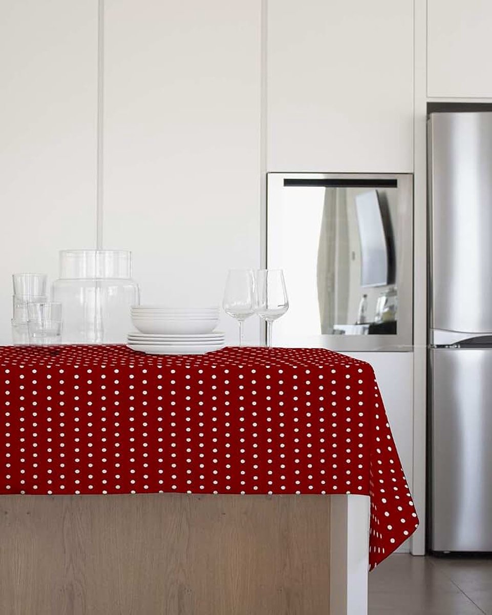 Gemitex tafelkleed van pluche, 140 x 180 cm, van PVC, met rode stippen, gemaakt in Italië