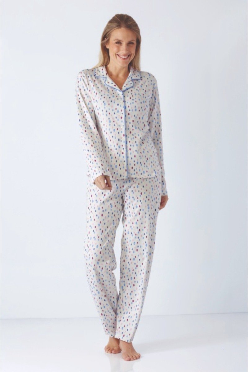 Hajo Premium katoen dames pyjama gebroken wit Hajo - Wit - Maat - 36/38