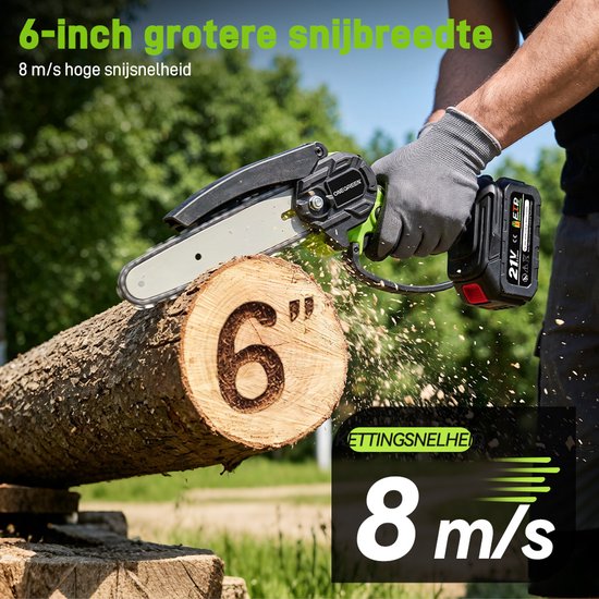 ONEGREEN Accu Kettingzaag + Telescopische Steel - Elektrische Snoeischaar - met 2x 4000 mAh Accu's - Automatische Kettingsmering - Brushless - voor boomtakken, houtzagen — afbeelding 4
