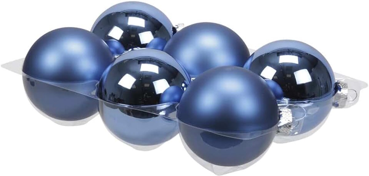 Kerstballen blauw (basic) van glas - 8 cm - mat/glans - Kerstboomversiering