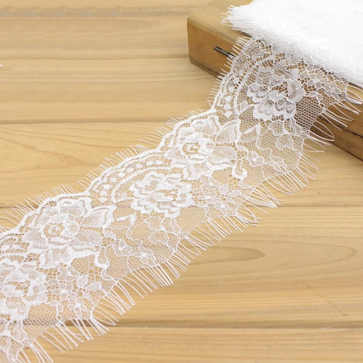 Kantlint, kant kwastenrand, vintage kant grens kant boord kant bezet stropdaslint decoratief lint kant stof voor DIY knutselen naaien bruiloft tafeldecoratie naaibenodigdheden, 9cm Wit I