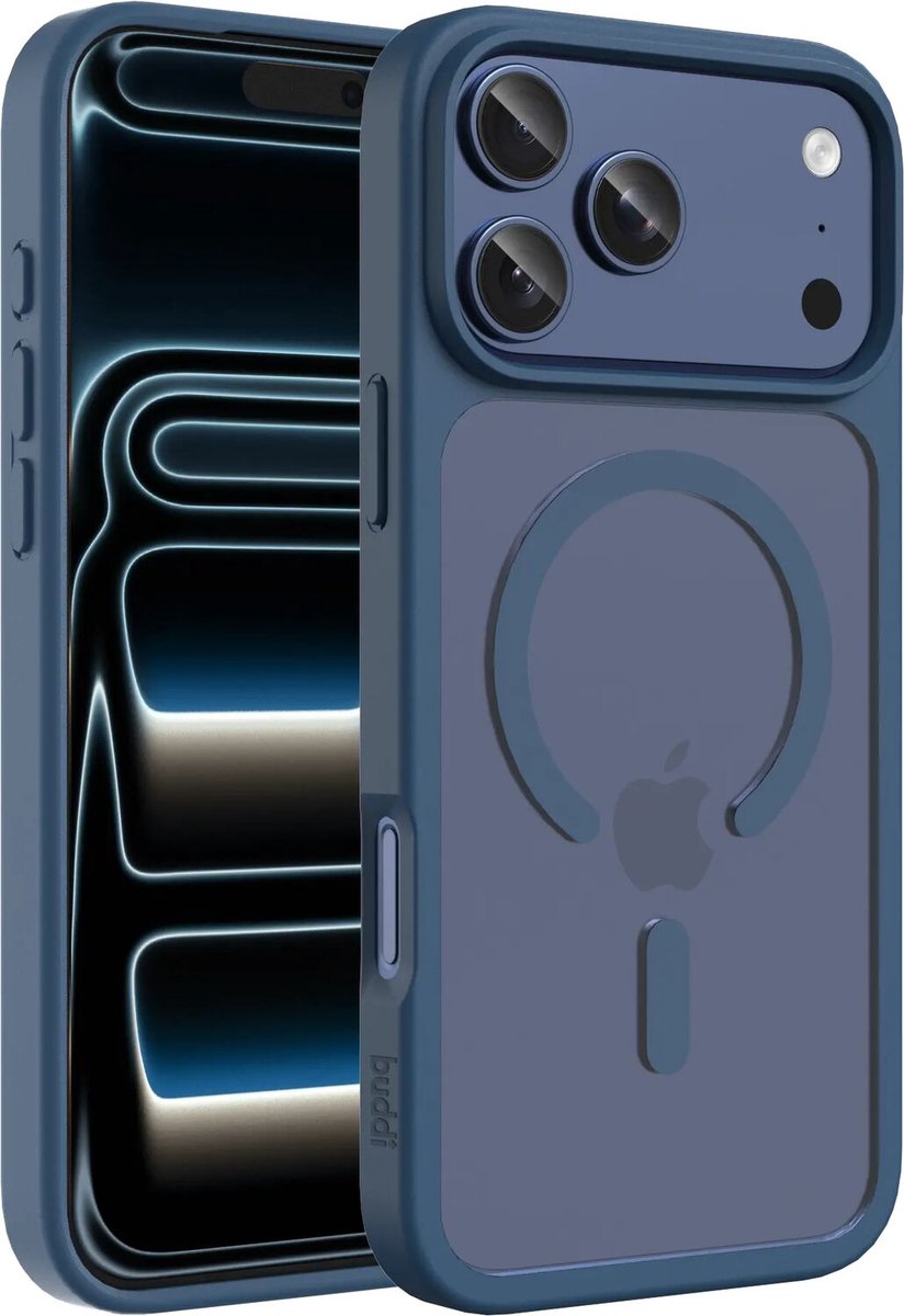 Buddi Frost Hoesje Geschikt voor Apple iPhone 18 Pro - Mat Donker Blauw - MagSafe Back Cover - Matchende kleur - Shockproof - Slank