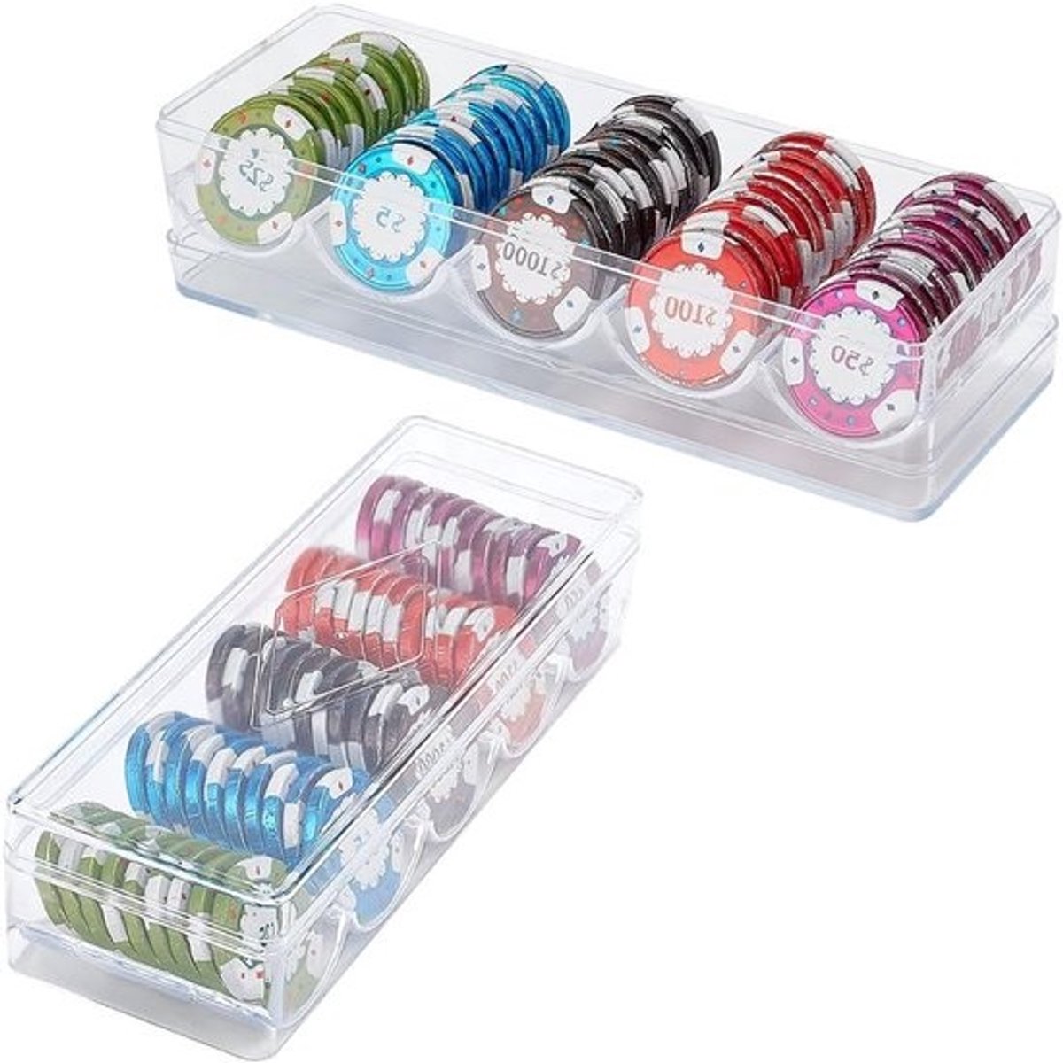 2 Stuks Heldere Plastic Poker Chip Houder met Deksel, Geschikt voor Casino Poker, Chip Case voor Standaard Formaat Chips, Houdt tot 100 Chips per Houder