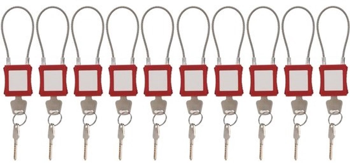 Allecto-kabelvergrendeling - Lockout Tagout - Elektrische vergrendeling - Rood roestvrij staal - Hangslotset - Stalen kabelvergrendelingen - Geschikt voor elektrische apparaten - Set van 10 - Lockout Tagout kabelvergrendeling - Elektrisch hangslot