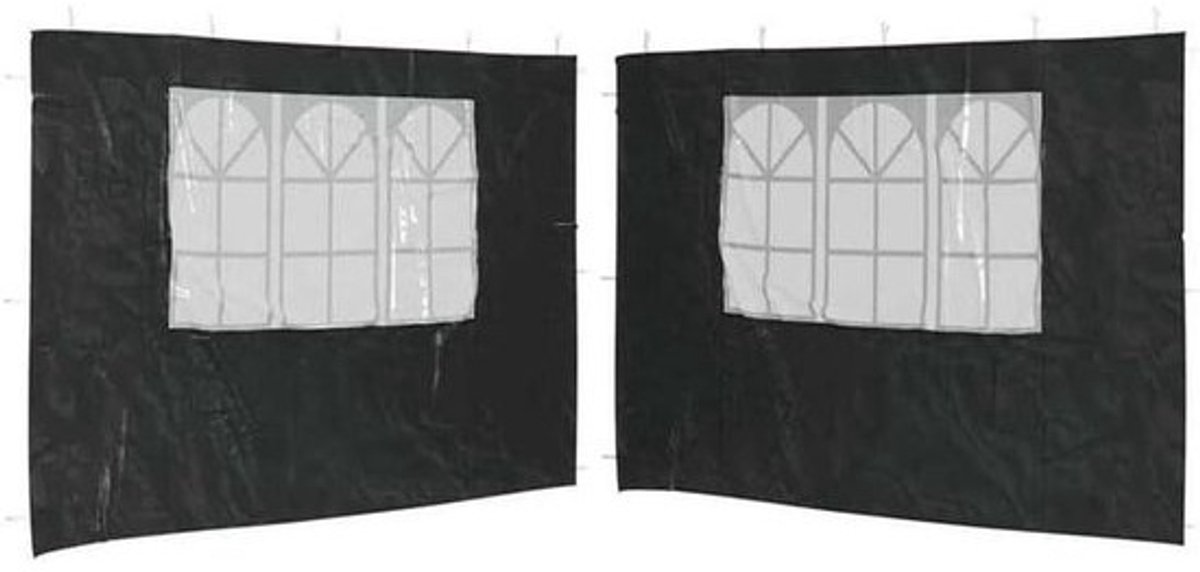 Partytent Zijwanden met Ramen - Set van 2 stuks - 300x195 cm - Antraciet - UV-bestendig & Waterbestendig PE - Luxe Paviljoenwanden met Klittenband