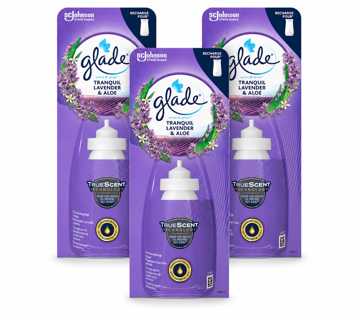 3 x Glade - Sense & Spray Navulling - Tranquil Lavender & Aloë - 18 ml - Bulkverpakking - 3 stuks