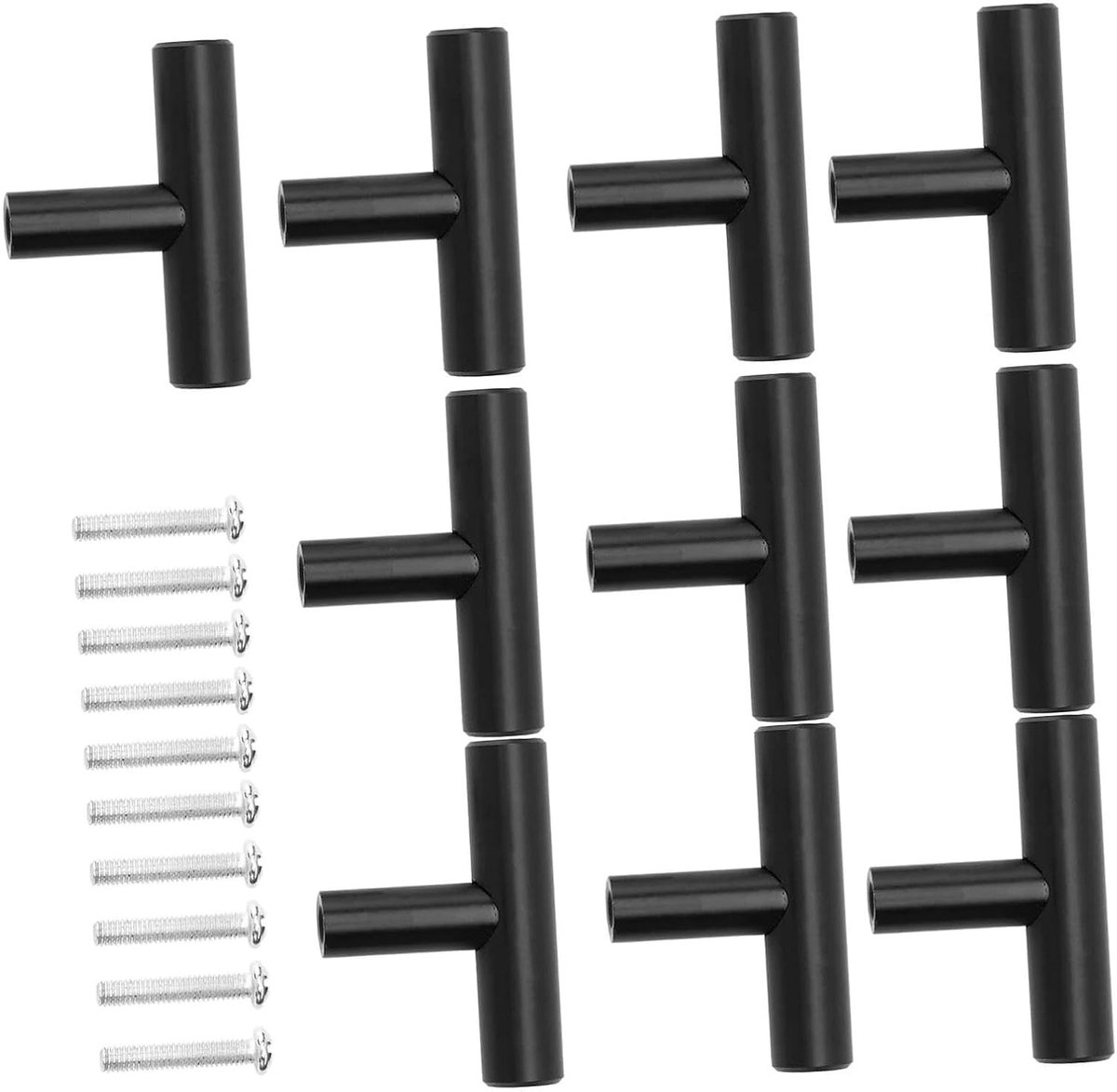 10 stuks, zwart, roestvrijstalen ladeknoppen met T-vormige handgreep, matzwarte afwerking, voor kledingkasten, kaptafels, commodes en meubels
