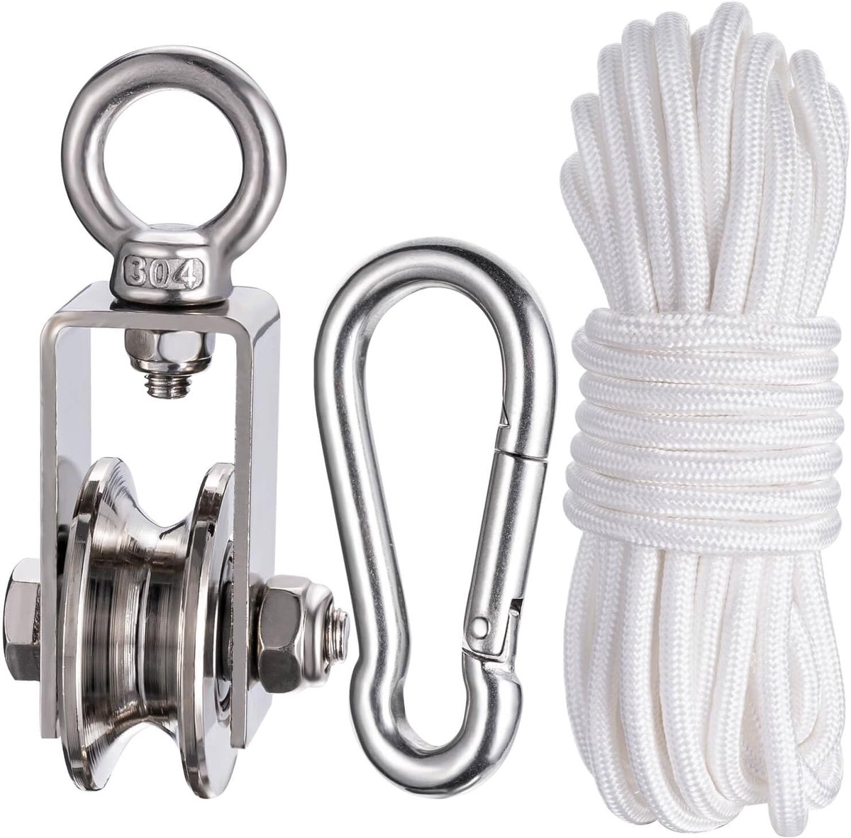 40 mm katrol met 2 kogellagers, roestvrij stalen fitnesskatrol met 10 m nylon touwen en clip, katrollen voor 8 mm staalkabel, draagkracht 200 kg