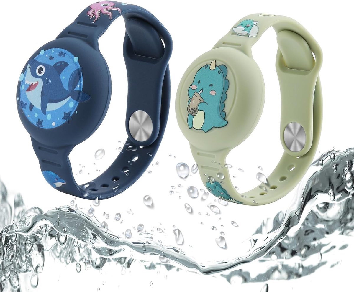 Armband voor AirTag waterdicht, anti-verlies en krasbestendig, beschermhoes voor kinderen, jongeren en senioren (Haai + Dinosaurus)