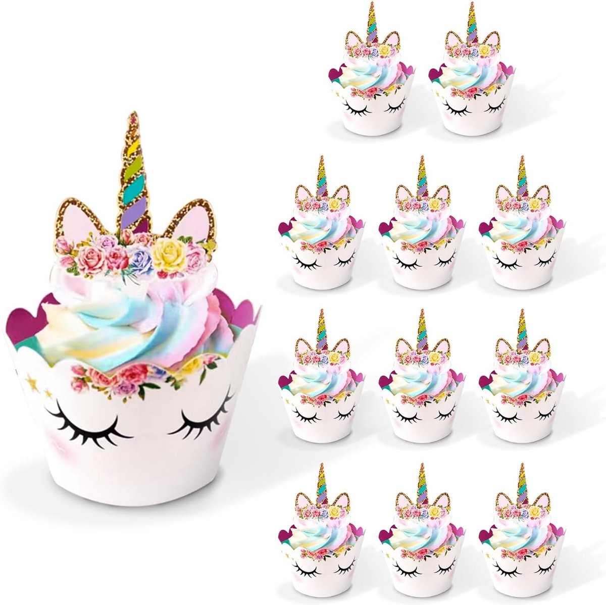12 stuks, eenhoorn, muffindecoratie, eenhoorn, cupcake-toppers, verjaardagsdecoratie, taartdecoratie, cupcake-wrappers voor verjaardagsfeest, bruiloften, dessert,