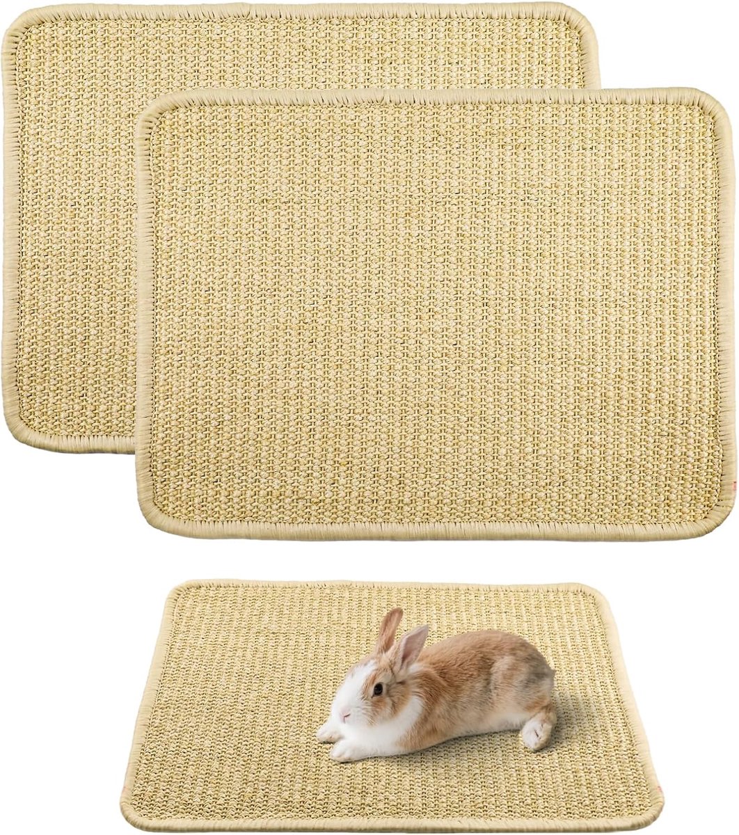 Set van 2 krabmatten voor konijnen, van natuurlijk sisal, kauwspeelgoed en slaapmat voor kooien, klauwen en tandverzorging, ademende nestonderlegger voor konijnen, hazen en kleine dieren, 30 x 40 cm