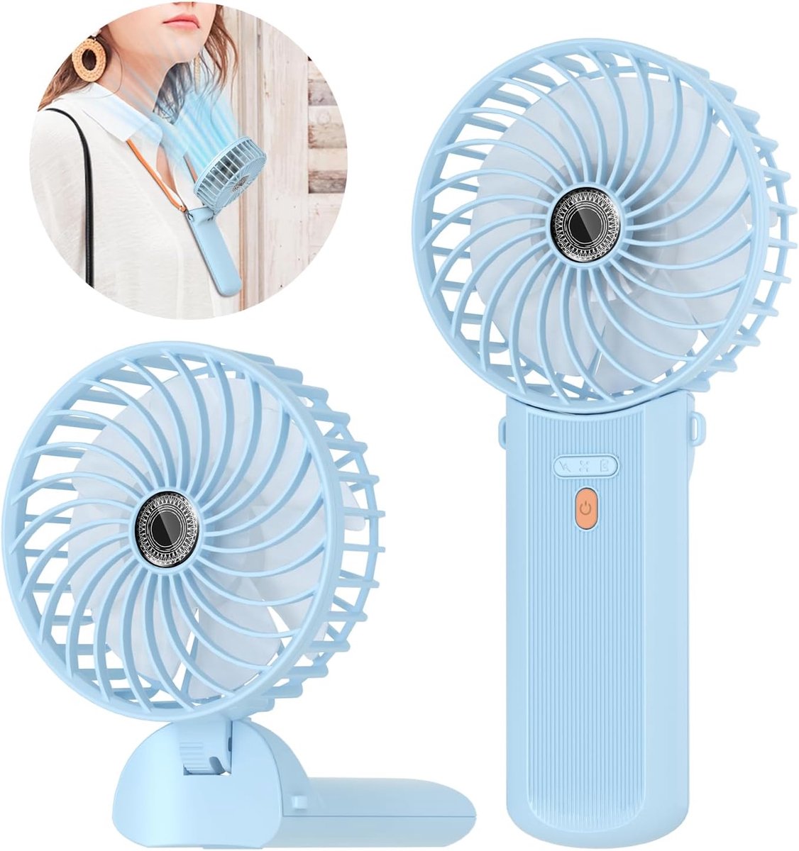 Mini Draagbare Ventilator, USB Oplaadbare Handventilator met 4 Snelheden, 5,5–16 Uur Werktijd, 180° Opvouwbare Kleine en Stille Tafelventilator voor Thuis, Kantoor, Reizen – Blauw