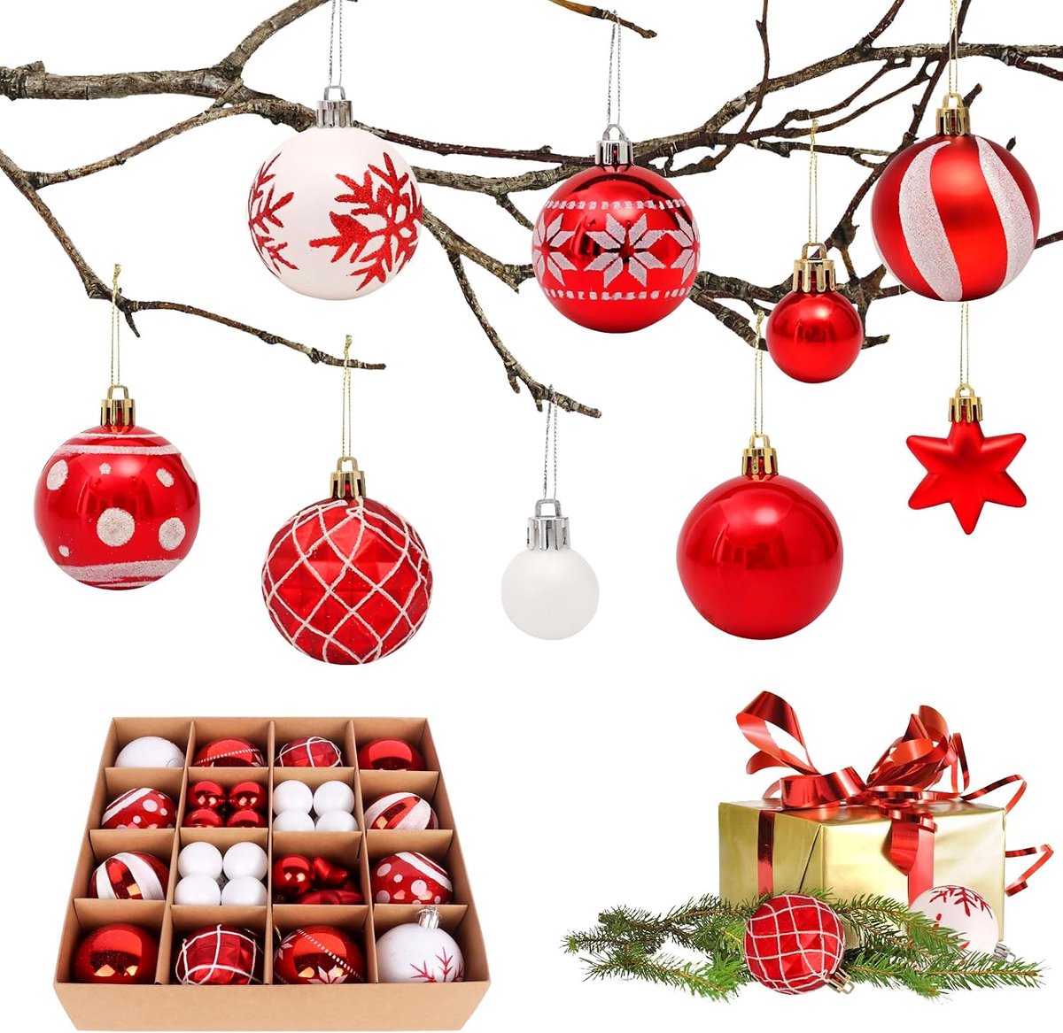 Kerstballen, kunststof, 42 stuks, roze en blauw, kerstballen, kerstboomversiering voor festivaldecoraties, deurkrans, kerstboomversiering