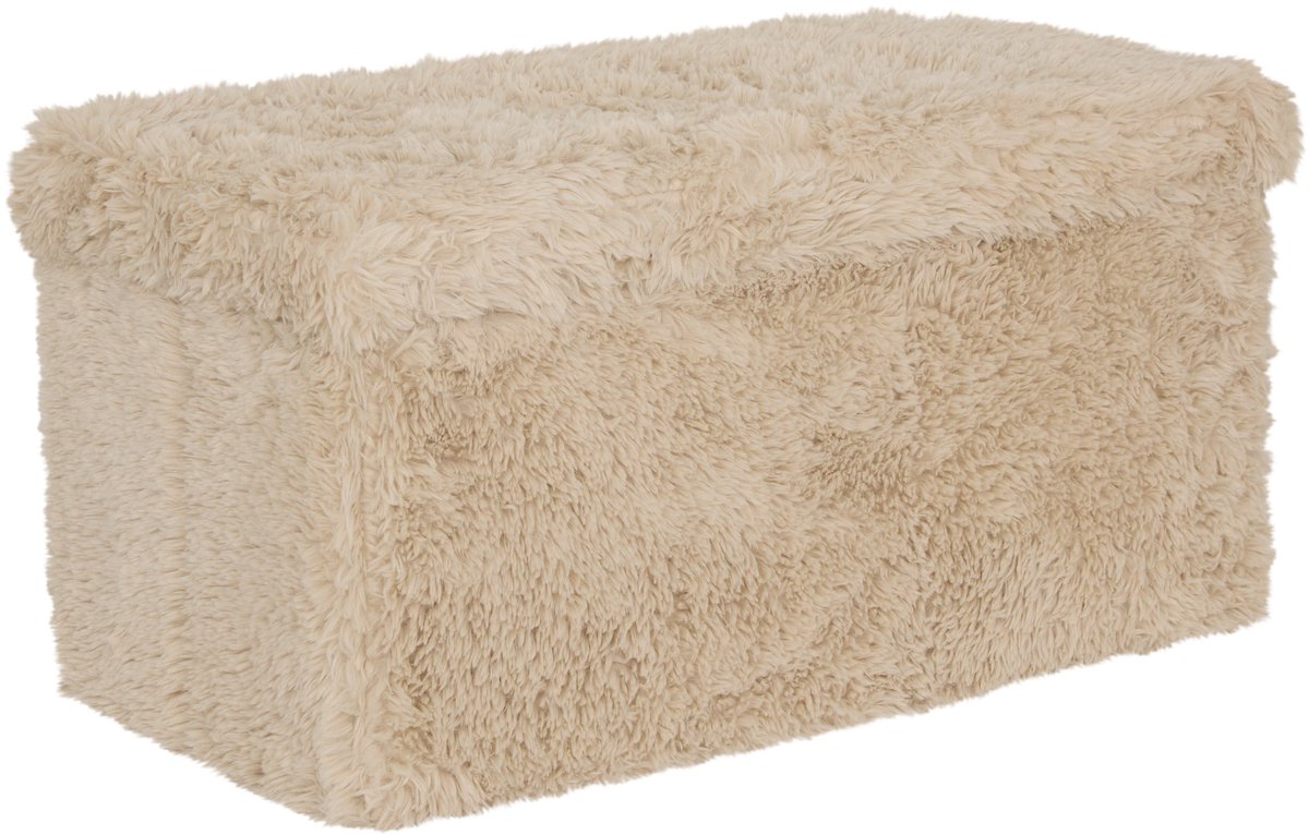 Atmosphera Duvia Opvouwbare Poef met Opbergruimte Imitatiebont - 76x38x38cm - Beige