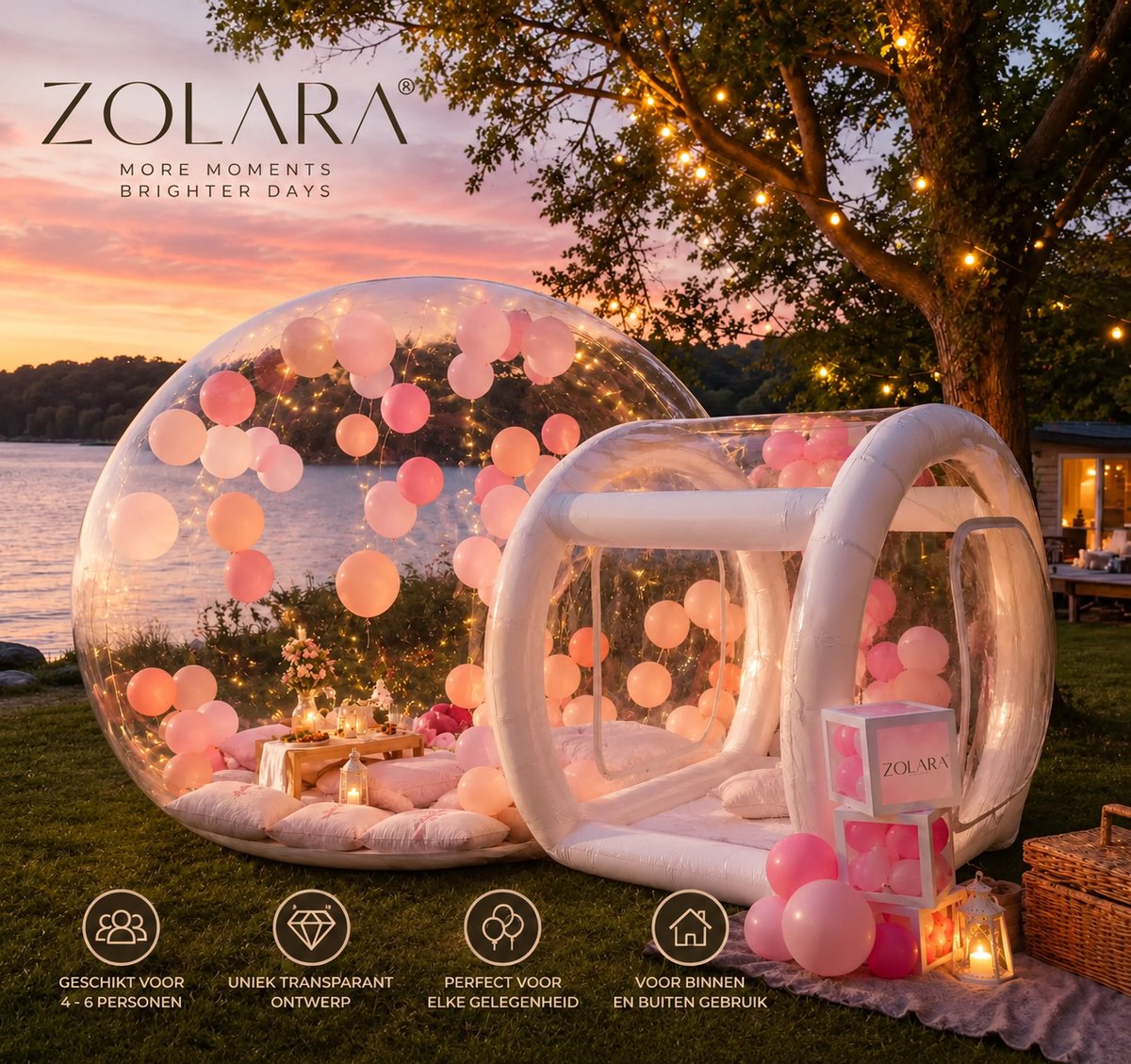 Zolara Bubbeltent - 2,5 Meter - Transparant Bubbelhuis voor Feesten, Bruiloften & Bijzondere Momenten - Ballentent - Opblaasbare tent - Gender reveal