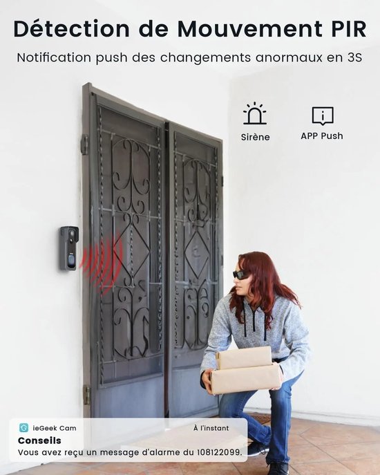 ITRONIQ Video Deurbel met Camera 2K – Draadloze Slimme Deurbel – PIR Bewegingsdetectie – Nachtzicht – 2-Weg Audio – WiFi – IP65 — afbeelding 4