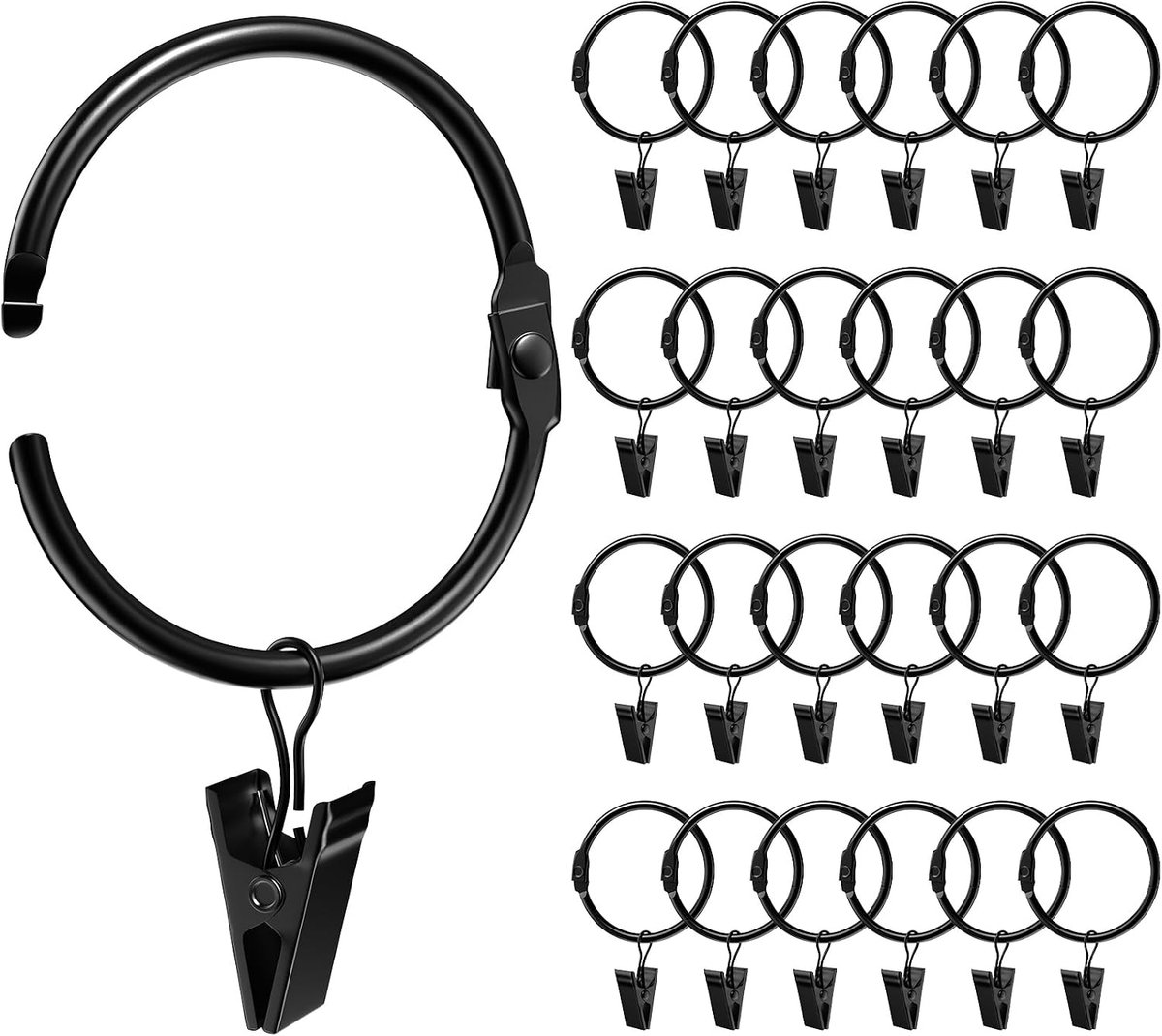 Gordijnclip voor raam douche slaapkamer gordijnen te openen zwarte gordijnringen (5 cm, 24 stuks)