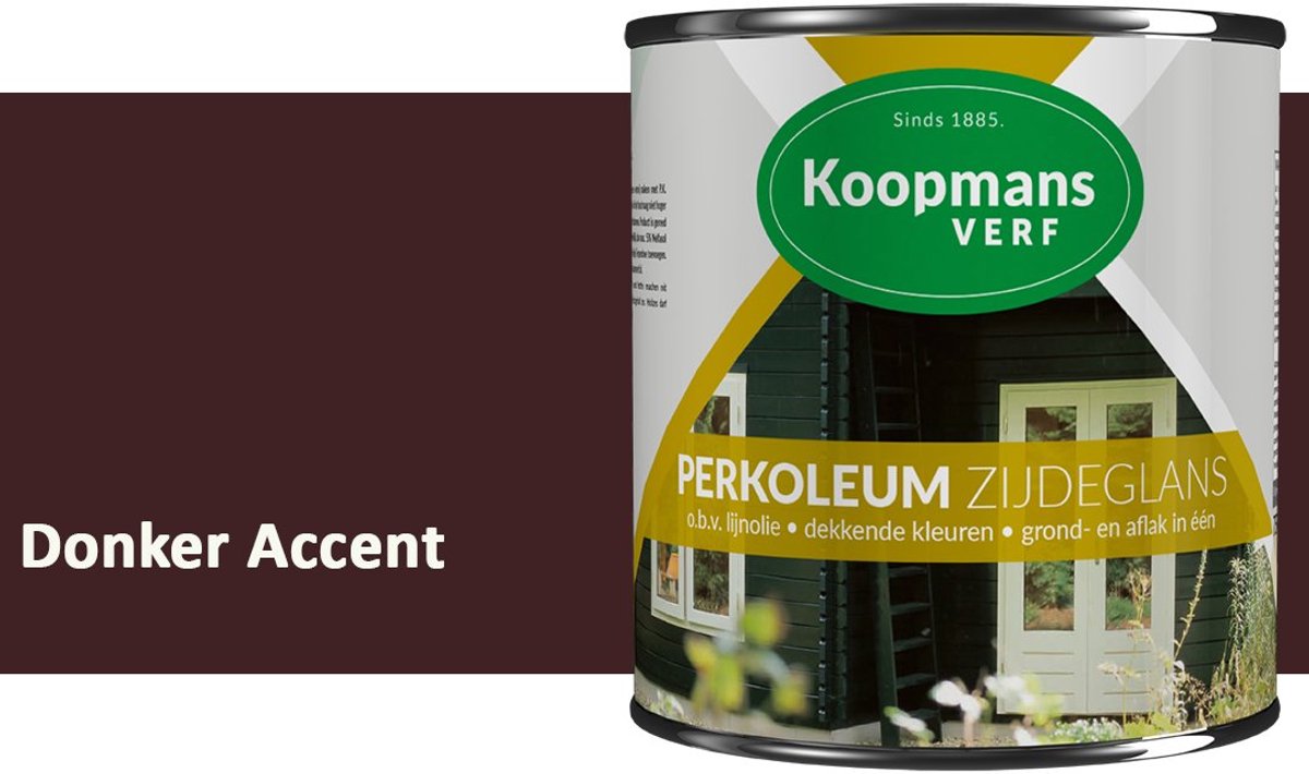 Koopmans Perkoleum Zijdeglans Dekkend – Houtverf Buiten – Dekkende Beits voor Schutting & Gevel – Elastisch & Weerbestendig – 750 ml – Donker Accent