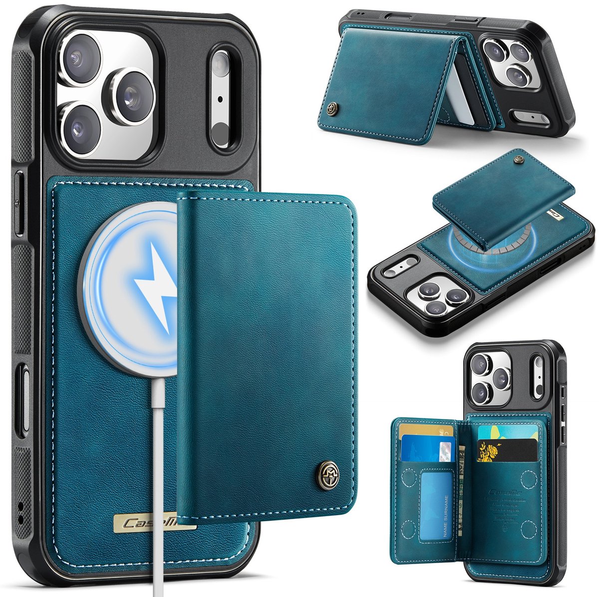 CaseMe Hoesje - Geschikt voor iPhone 18 Pro / 17 Pro Hoesje - CaseMe ME80 Leather Back Cover - MagSafe Kaarthouder - Blauw