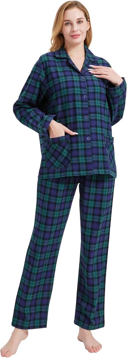 pyjamaset voor heren, 2-delig, geruite comfortabele nachtkleding, pyjama's met zakken