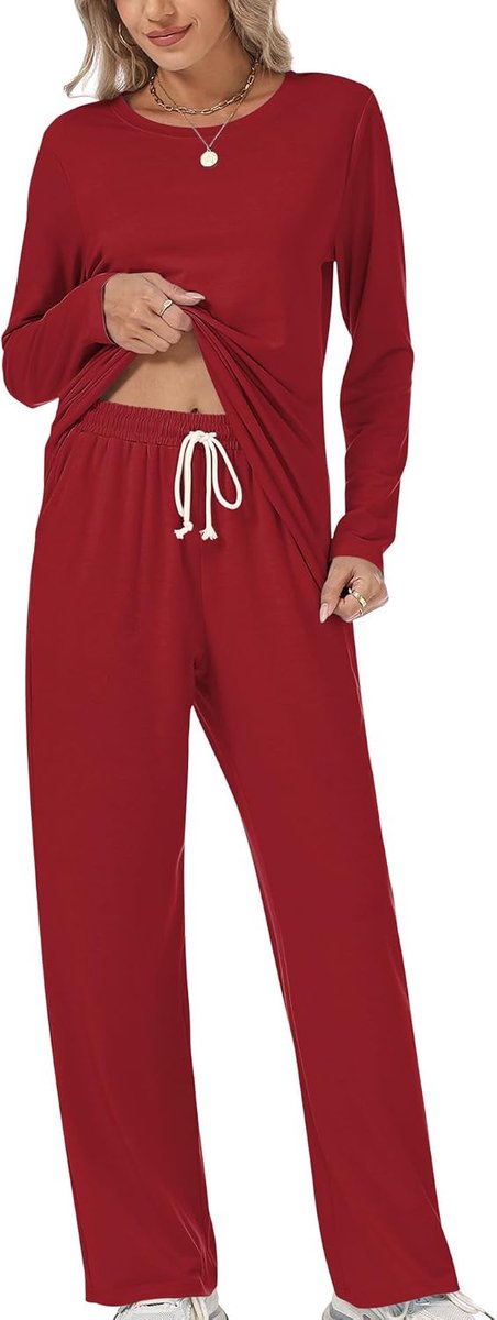 Pyjama voor dames, lange pyjamaset, nachtkleding, loungewear met