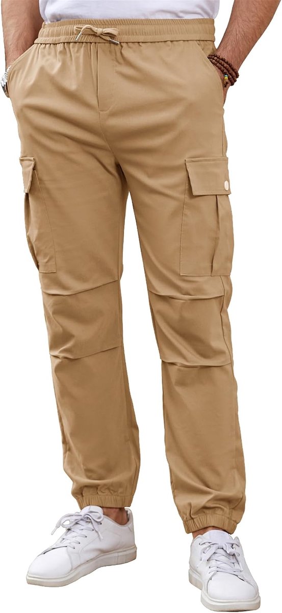 Cargobroek voor heren, joggingbroek, sportbroek met elastische trekkoord, taille, cargobroek, lange joggingbroek voor heren, sweatpants, stretch, met zakken