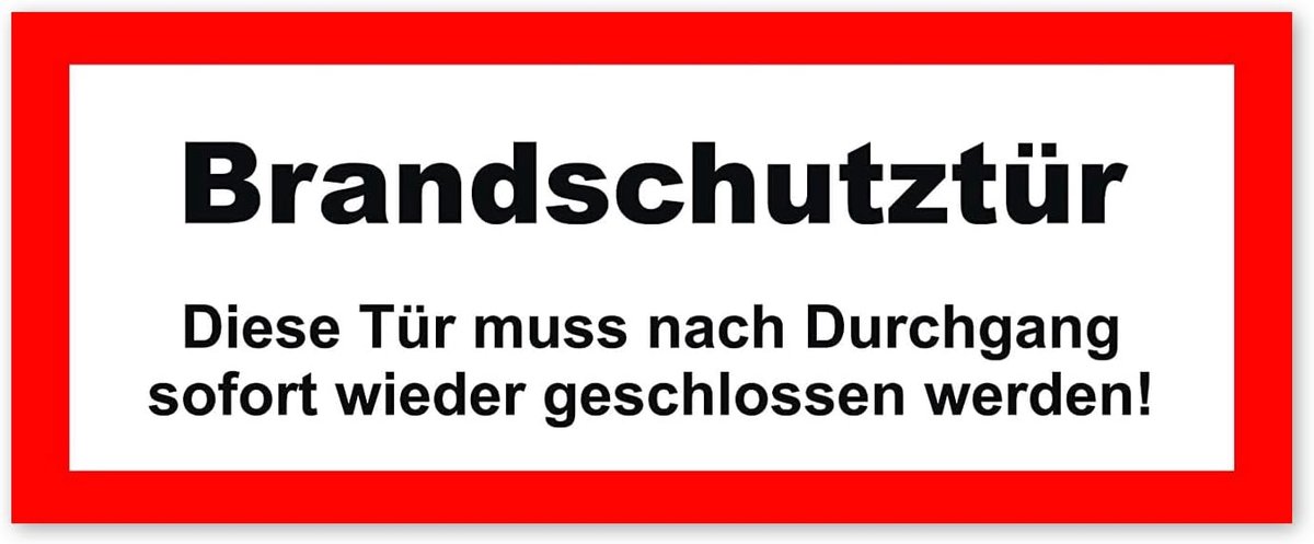Easydruck24de Aanwijzingssticker brandwerende deur/brandwerende afsluiting, grootte: 20x8cm, art. hin_195, volgens DIN 4102-5 (D) resp. ÖNORM B 3850 (Ö), Let op, opmerking, instructies, brandbeveiliging