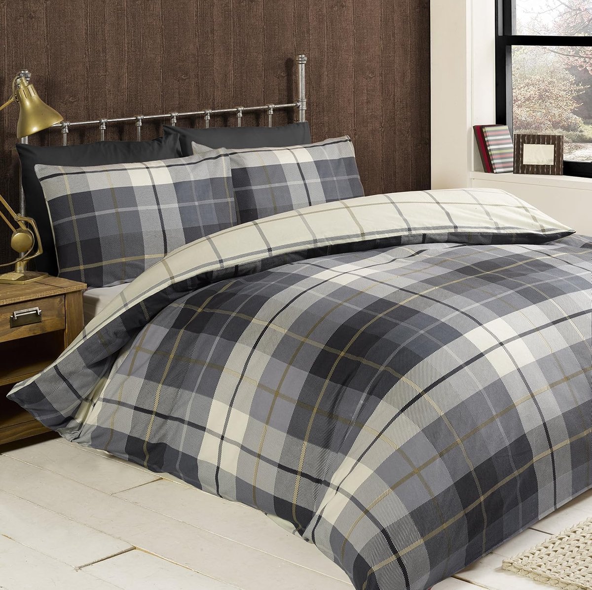 Home Lomond 100 procent geborsteld katoenen dekbedovertrekset, blauw, tweepersoons