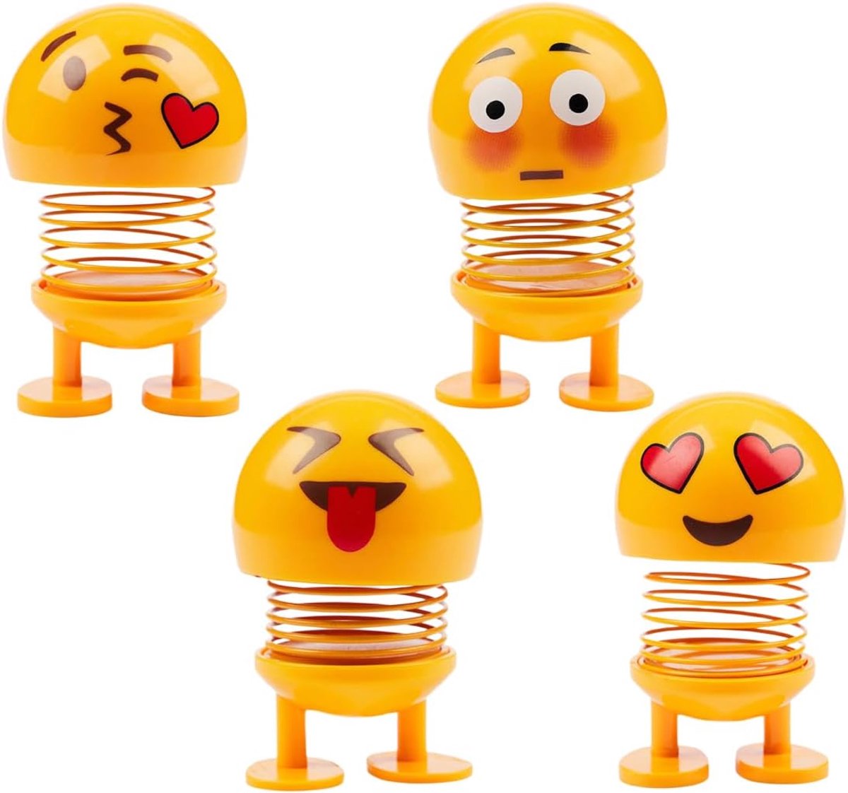 4 stuks wiebelfiguur, geluksbrenger, auto, wiebelfiguur, decoratieve figuren voor woonkamer, bureau, kantoor, kantoordecoratie, grappige kleine geschenken (4 verschillende uitdrukkingen)