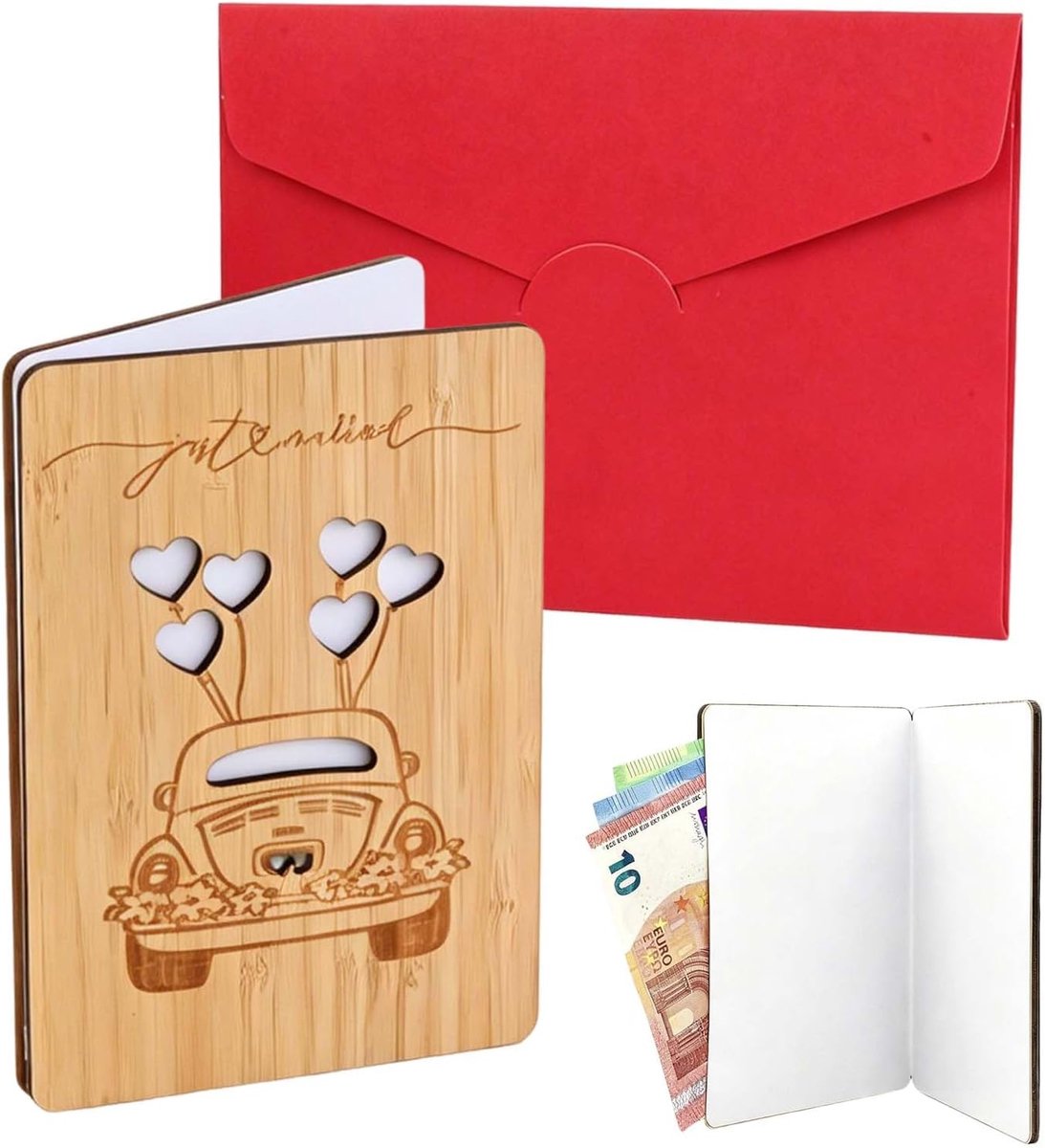 Verjaardagskaart van hout, wenskaart voor bruiloft en jubileum, 15 cm × 11 cm met envelop, kaarten voor verjaardag, huwelijkscadeau
