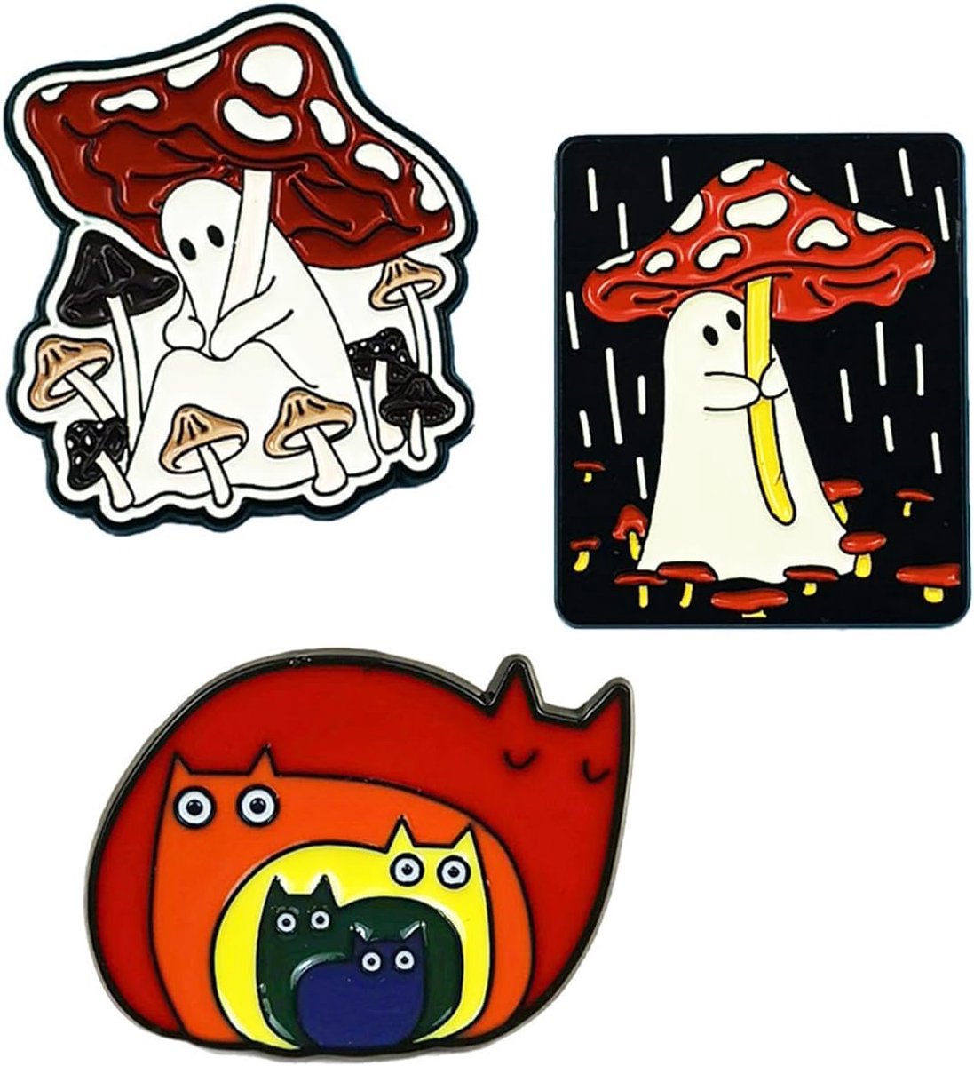 3 stuks paddenstoel emaille pin regenboog kat emaille pin legering reversspelden broche badge voor rugzakken kleding hoeden tassen schattig dier decoratieve spelden set sieraden accessoires