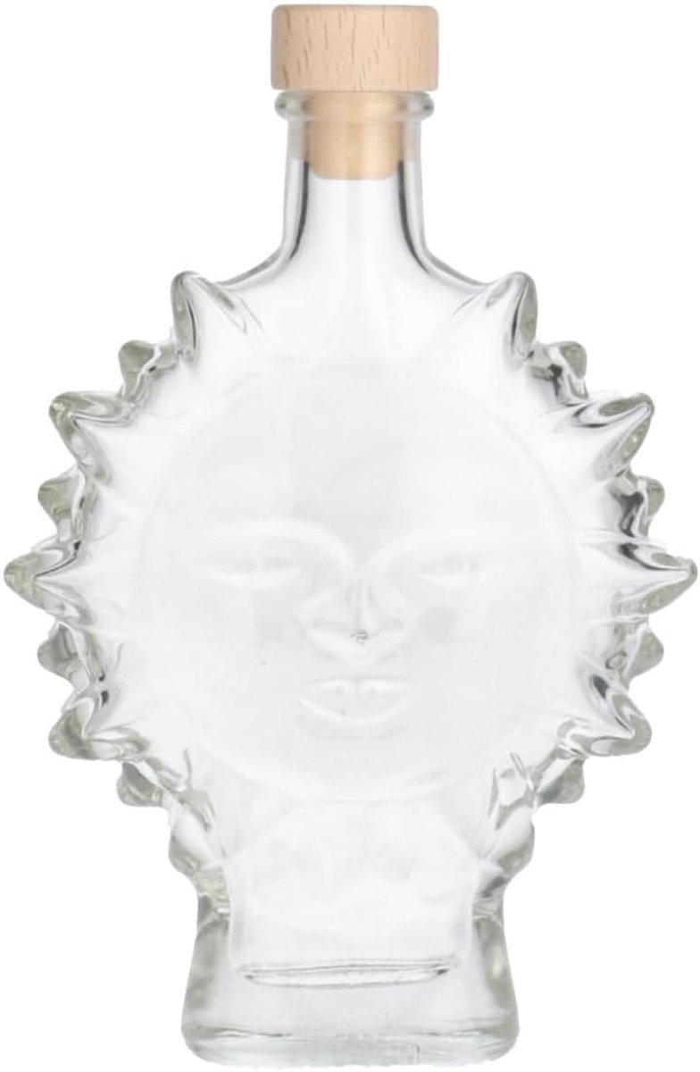 Fles 'Zon' - 200 ml - Decoratieve Flessen, Glazen Flesjes Met Dop - Vorm: Zon Glas - Transparante Fles - Glas - 1 Stuk
