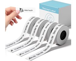 Compatibel met SUPVAN E10 & E11 Label Maker Tape, zwart op wit, 4 rollen 15mm × 6m (0.59inch × 19.7ft), continu gelamineerd thermisch labeltape navulling, standaard gelamineerd kantoorvervanging
