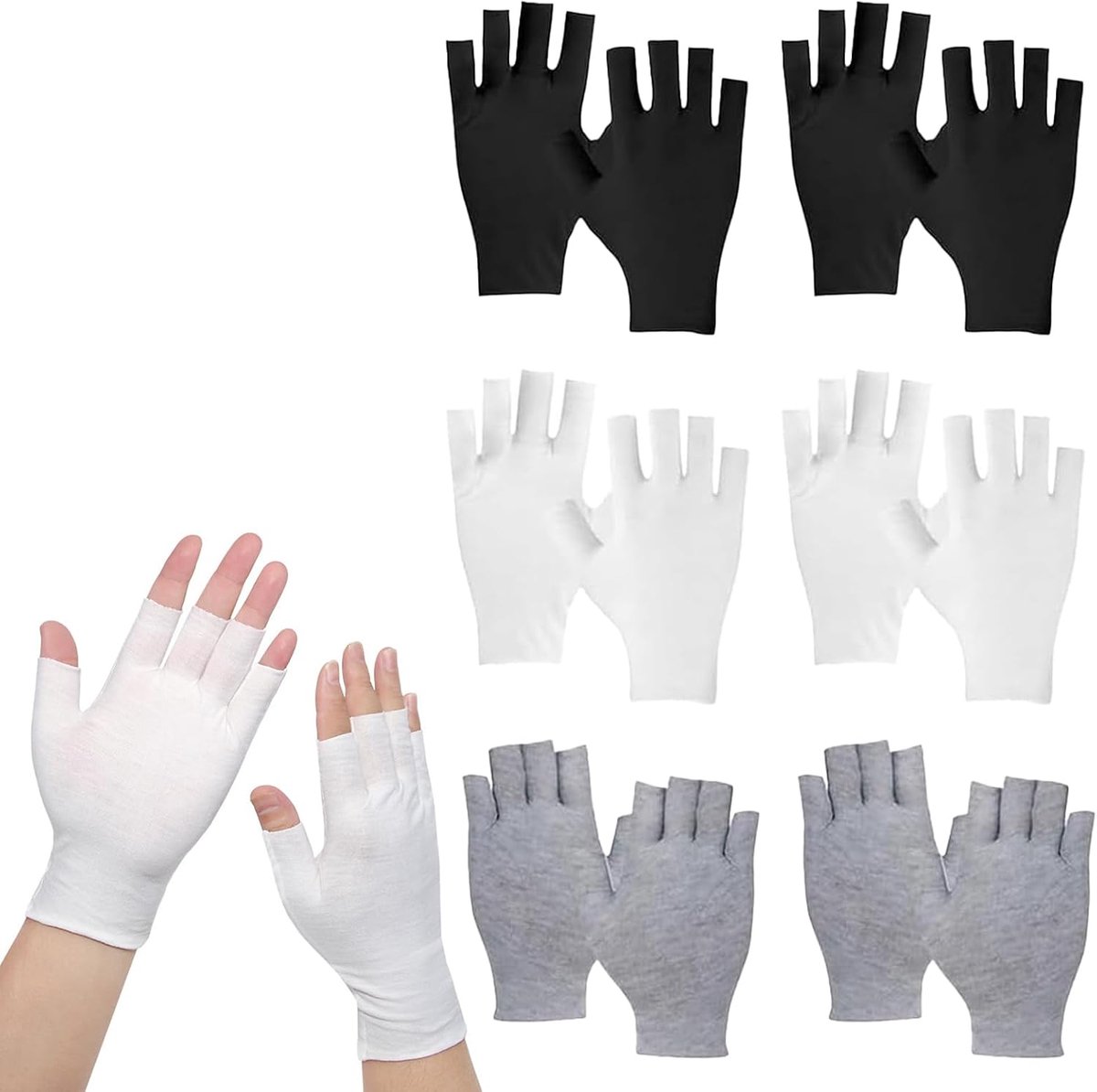 6 paar katoenen handschoenen, vingerloze vochtinbrengende handschoenen, voor droge handen, slaapbehandeling, SPA, voor sieradeninspectie, muntbehandeling, uniseks