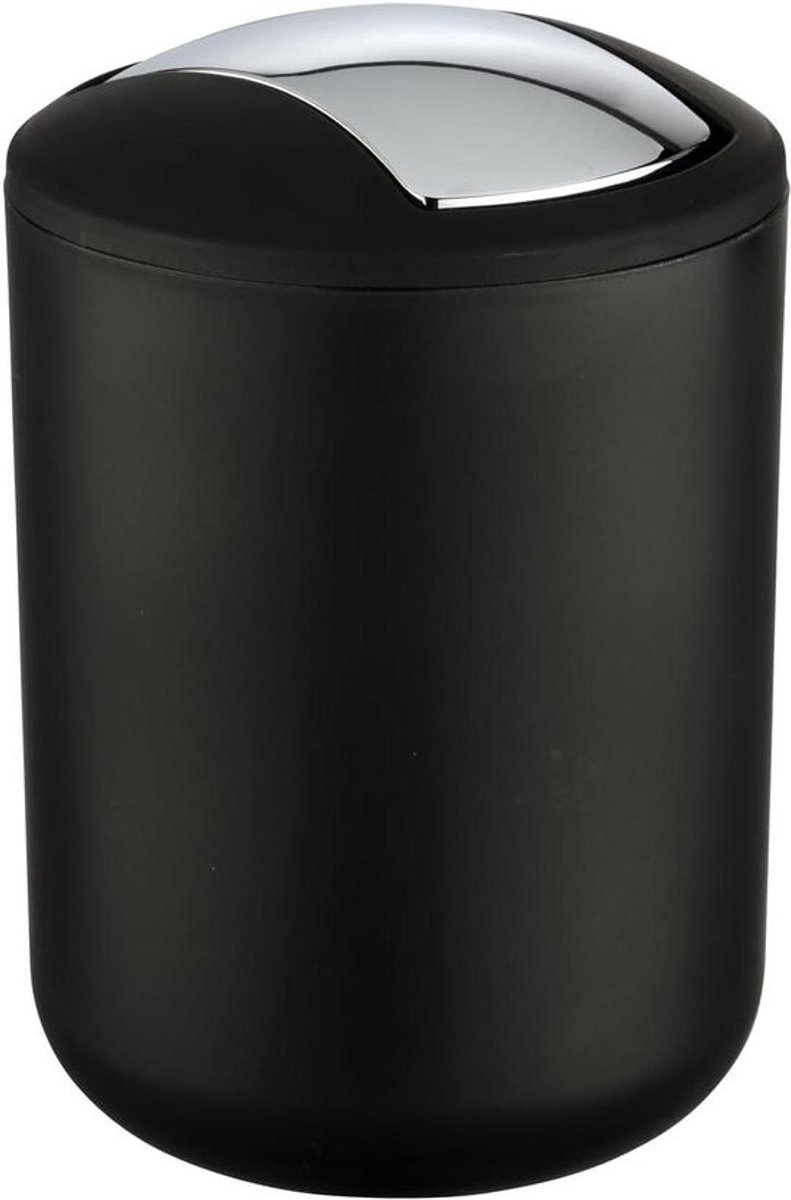 Cosmeticabak Brasil S - Inhoud 2 liter - Badkamerprullenbak met klapdeksel - Kleine afvalbak van onbreekbaar plastic BPA-vrij - Ø 14 x 21 cm - Zwart