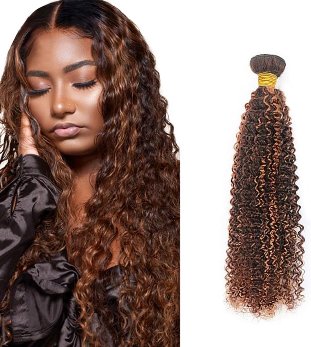 Hair Bundles Sew in Bundles Human Hair Extension P430 Highlight Brown Curly Wave Unprocessed Virgin Menselijk Haar Low Tangle Minimal Smell For Women 1 Bundle 16 Inch