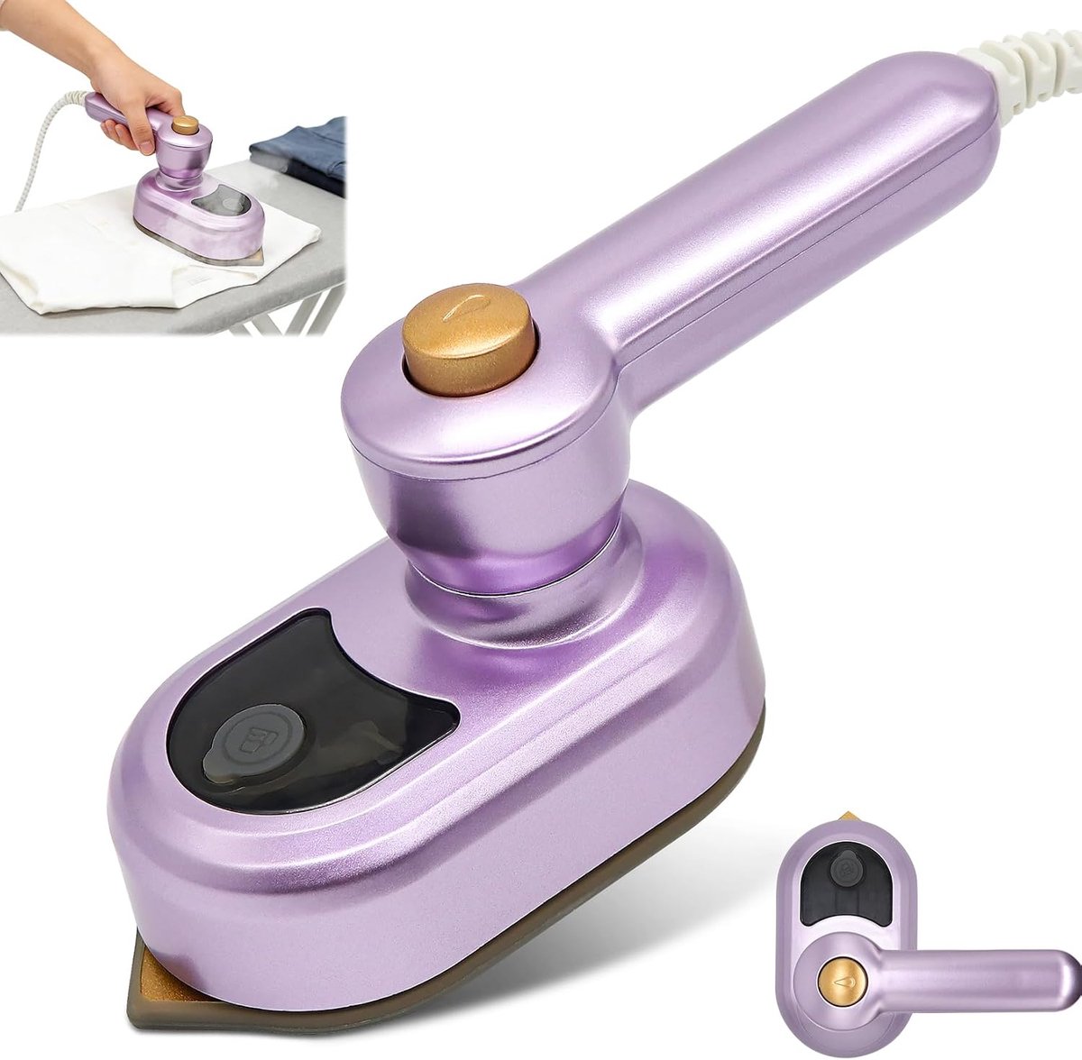 Reisstrijkijzer, mini-stoomstrijkijzer, 2-in-1 droogstrijkijzer met klapgreep, licht mini-strijkijzer voor vakantie, snel opwarmen, handstrijkijzer voor zakenreizen, thuis en onderweg (paars)