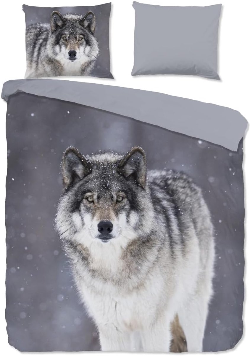 Dekbedovertrek Flanel Wolfie - grey 240x200/220cm
