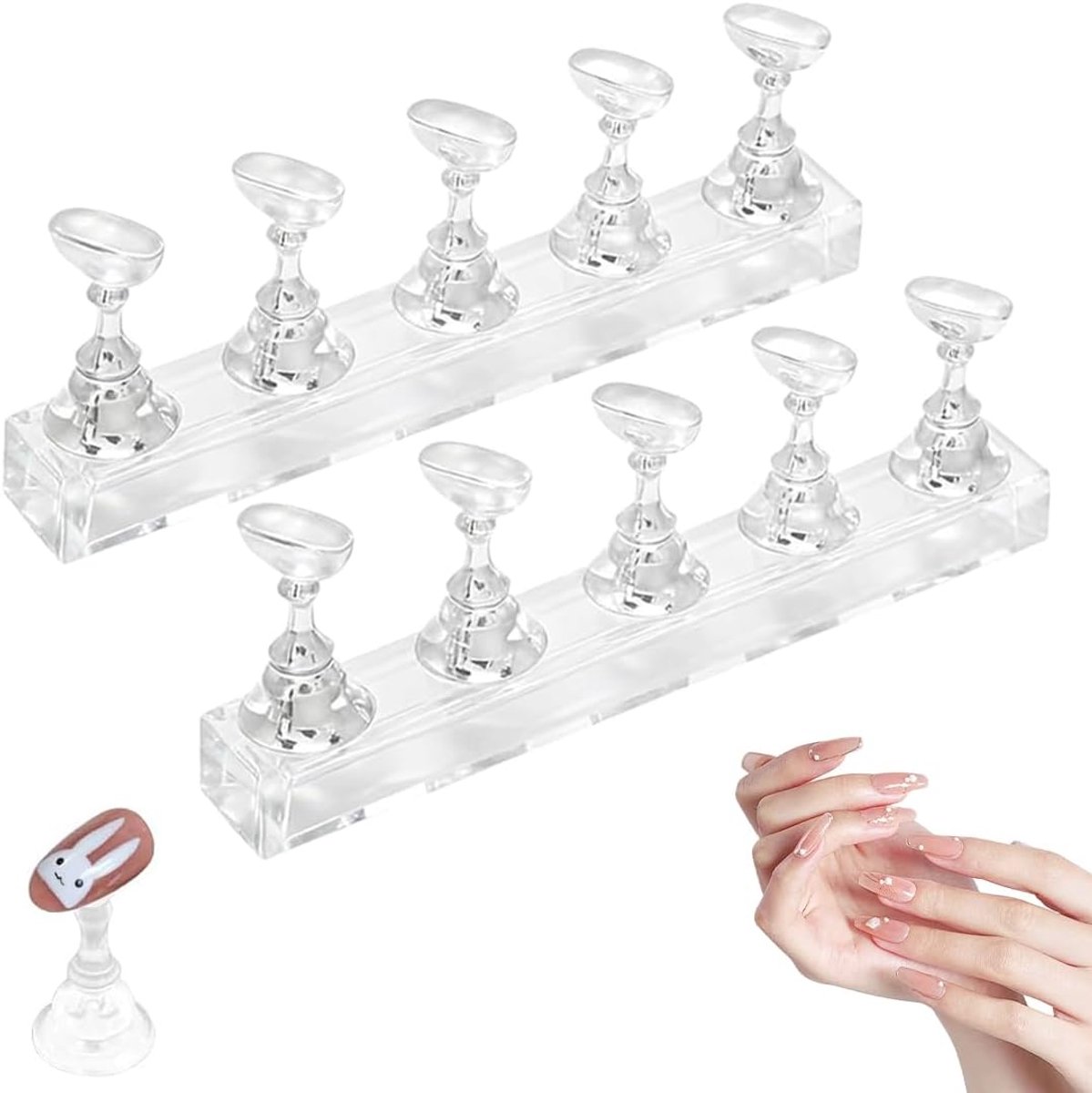 2 stuks nagelcapsules, presentatie voor nagels, capsules van persen, magnetische houder van acryl voor training in nail art, display (transparant)