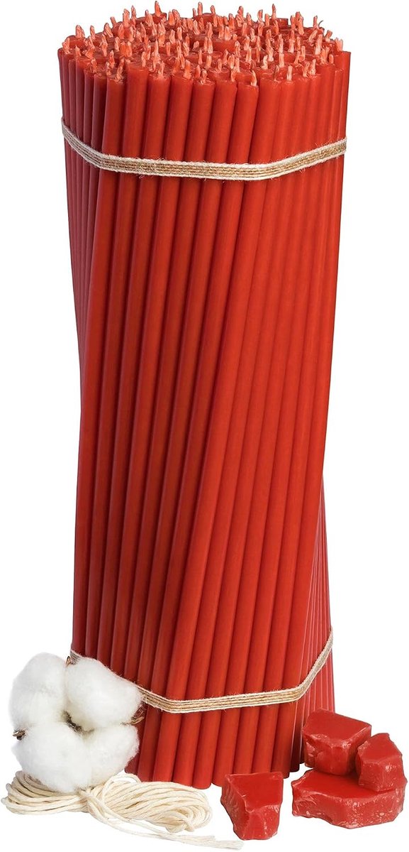 150 stuks No30 rode dunne kerkaarsen bijenwas kaarsen premium kwaliteit geverfd L: 295 mm, Ø 8,5 mm, brandduur 2 uur 30 minuten