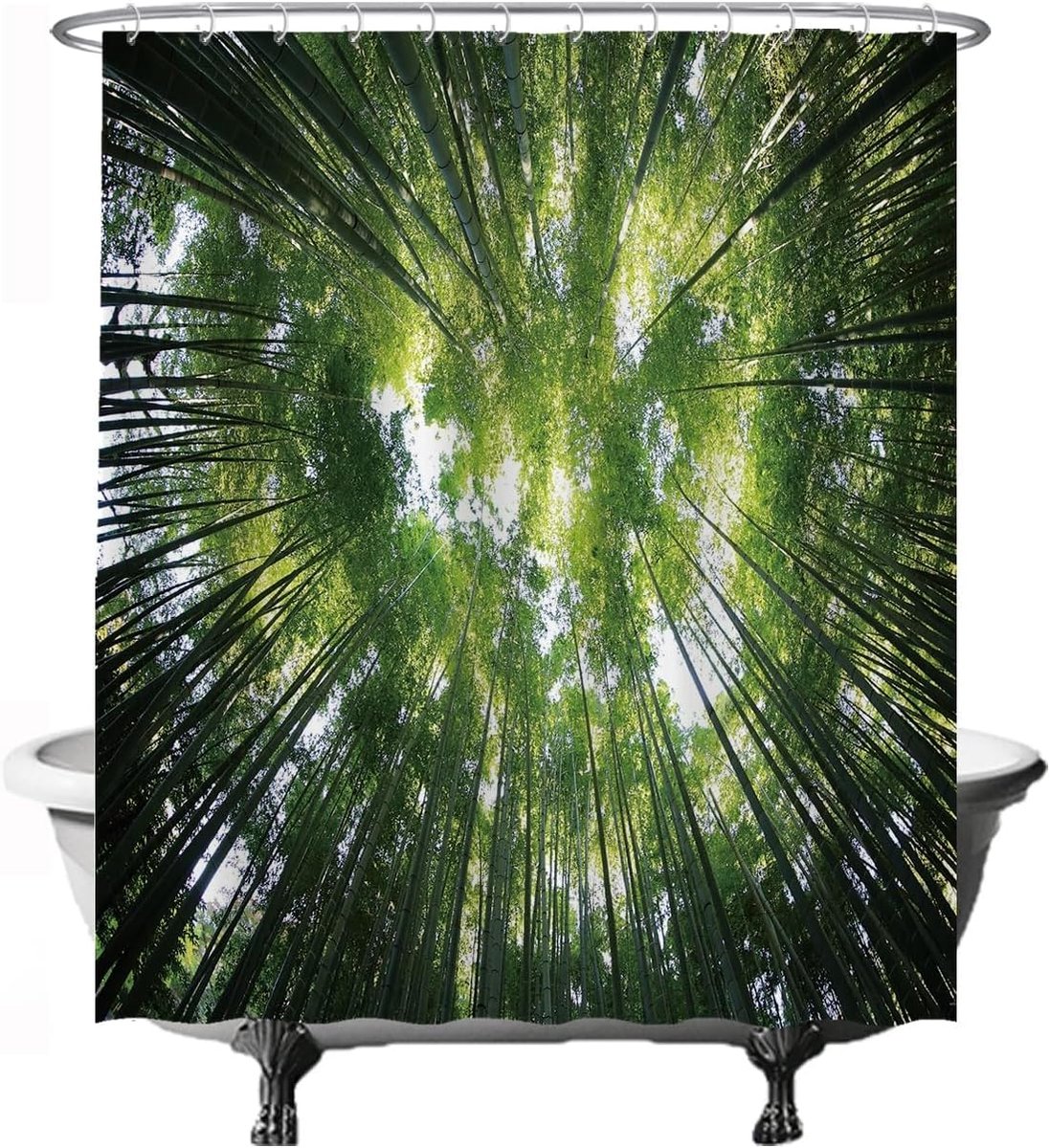 Douchegordijn - Natuur Bos Rust Licht - 180 x 200 cm - Sneldrogend Waterdicht Wasbaar Accessoires Badkamer Gordijn - Anti Schimmel Badgordijn - met 12 ringen - Groen
