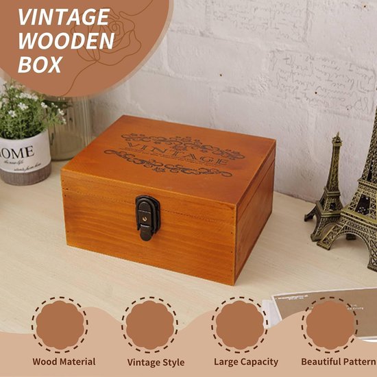 Dozen Decoratieve Dozen met Deksels Vergrendeling Sleutels Houten Opbergdoos Vintage Stijl Display Decoratie [#01] — afbeelding 3