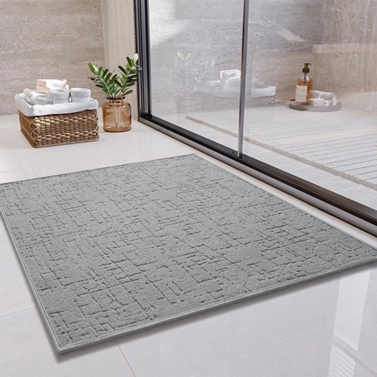 Badmat Antislip - Zachte Vloermat - Badkamer Droog - Snel Drogen Absorberend - 80x80cm - Lichtgrijs