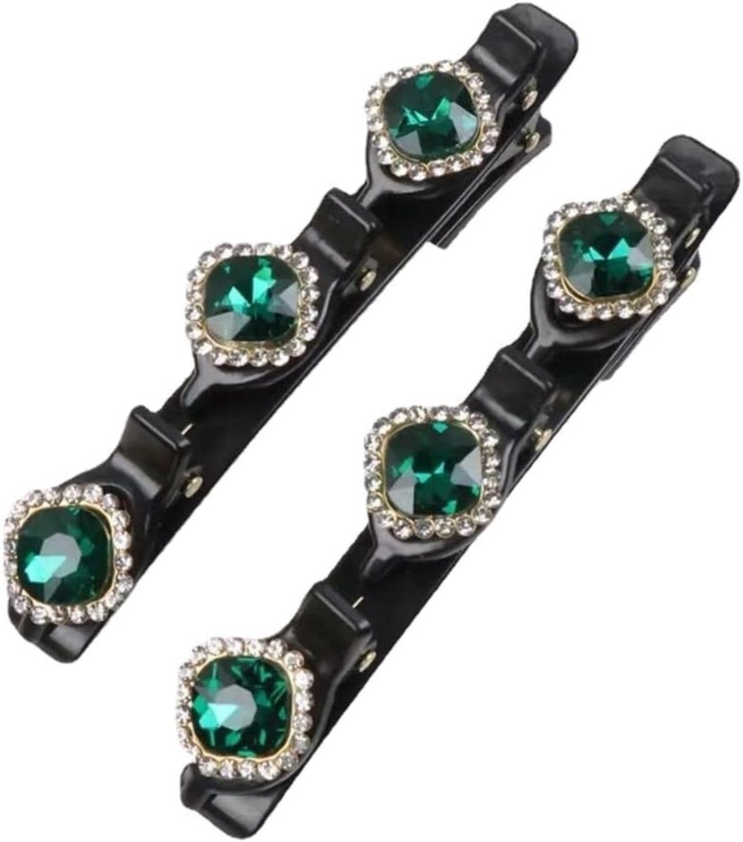 Haarspelden met clips, glitterkristal, steen, haarspeld, dubbele knal, kapsel, haarspeld, clips met 3 haarspelden, haarbanden met haarklemmen voor dik haar, voor vrouwen en meisjes, groen